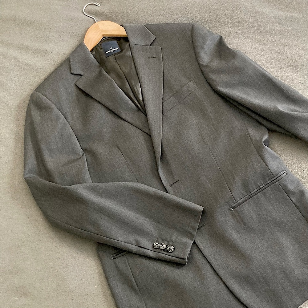 Gray Suit: Two Piece, Two Button Wool Suit, 40R, 30” Pants